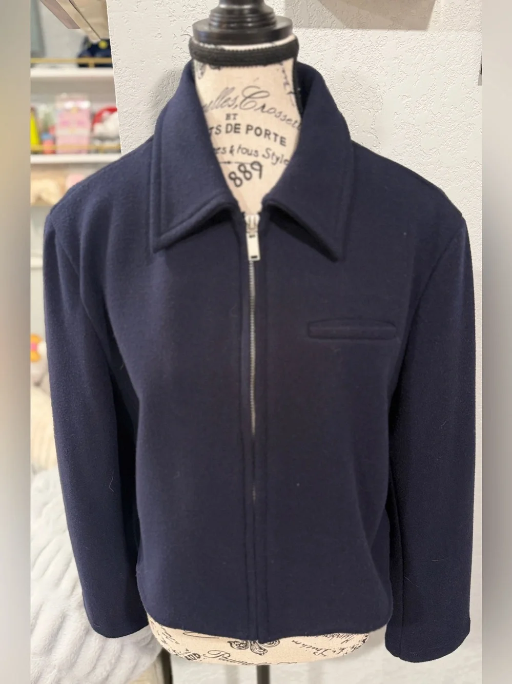 OGL Navy Cropped Zip Front Jacket Size Small | Minimalist Collared Jacket | - Picture 2 of 9